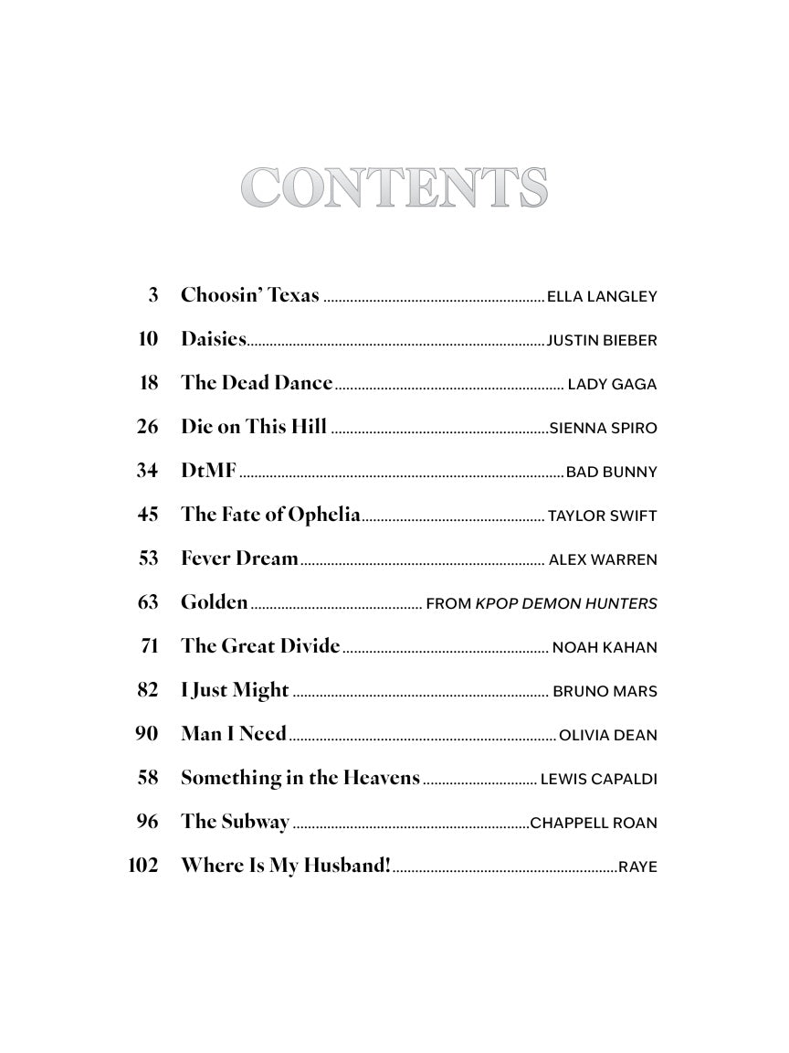 Chart Hits 2025-2026 - Piano/Vocal/Guitar Songbook (14 Hit Songs)