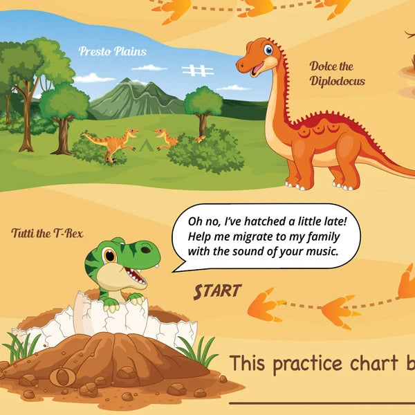 Musically Gifted - Jurassic Journey A3 Music Practice Chart with Stickers