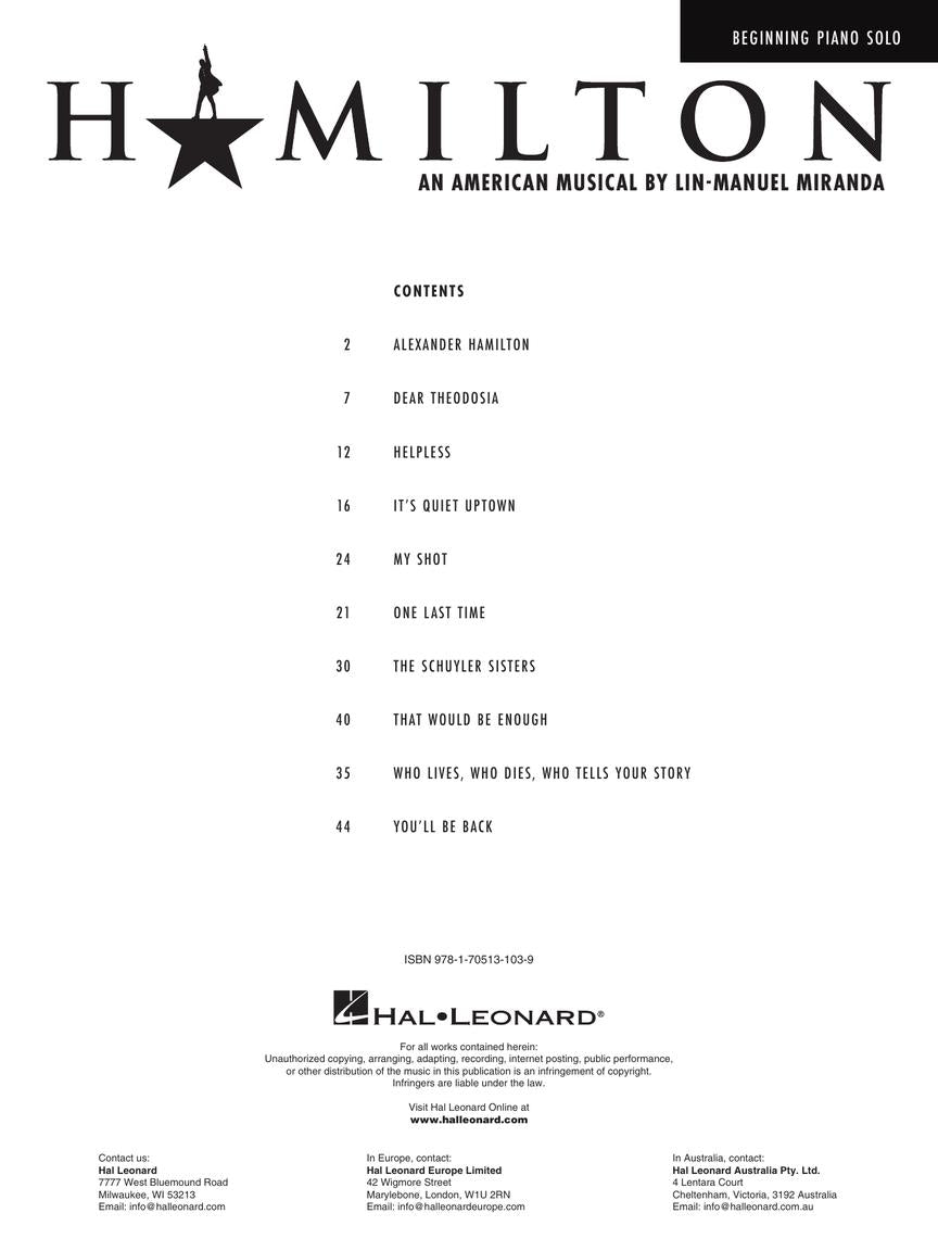 Hamilton - Beginning Piano Solo Book (10 Unforgettable Songs)