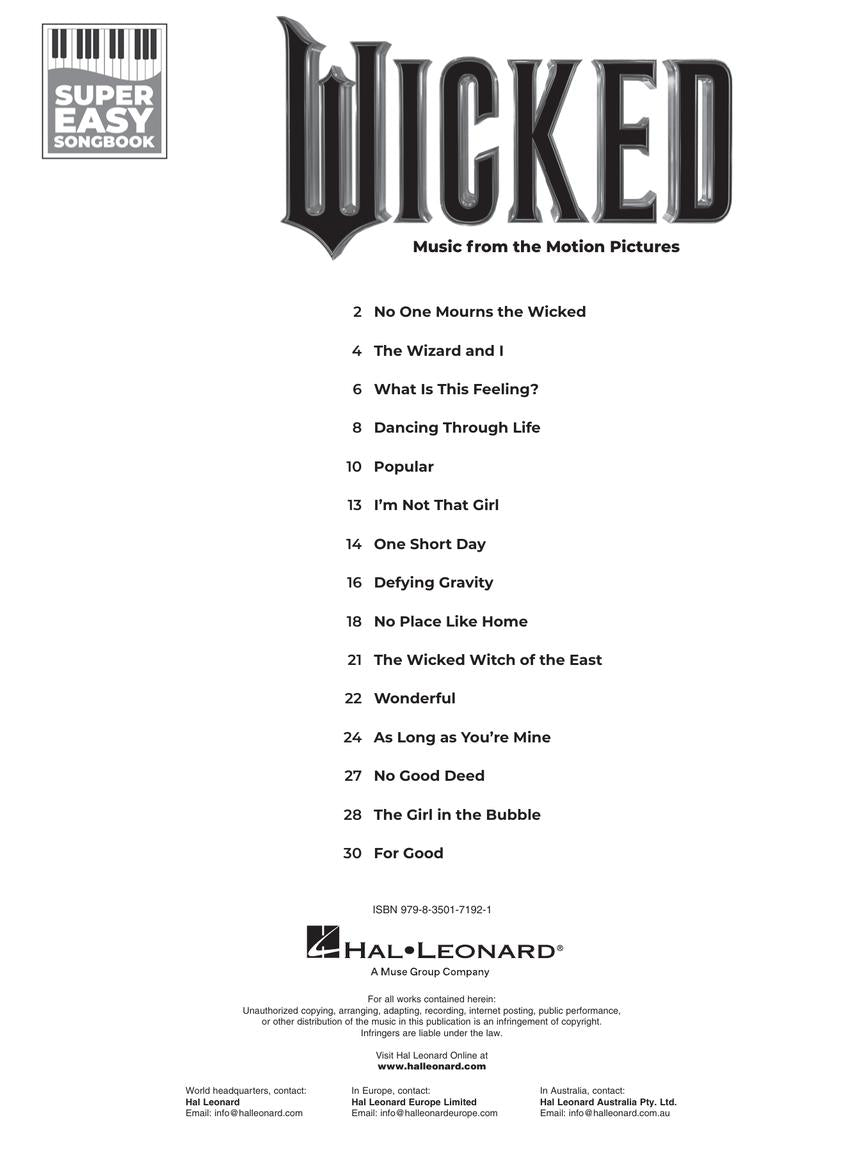 Wicked Music From The Motion Pictures Super Easy Songbook