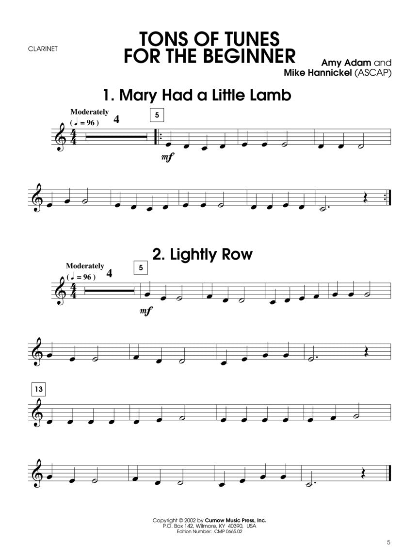 Tons Of Tunes For The Beginner - Clarinet Book/Ola