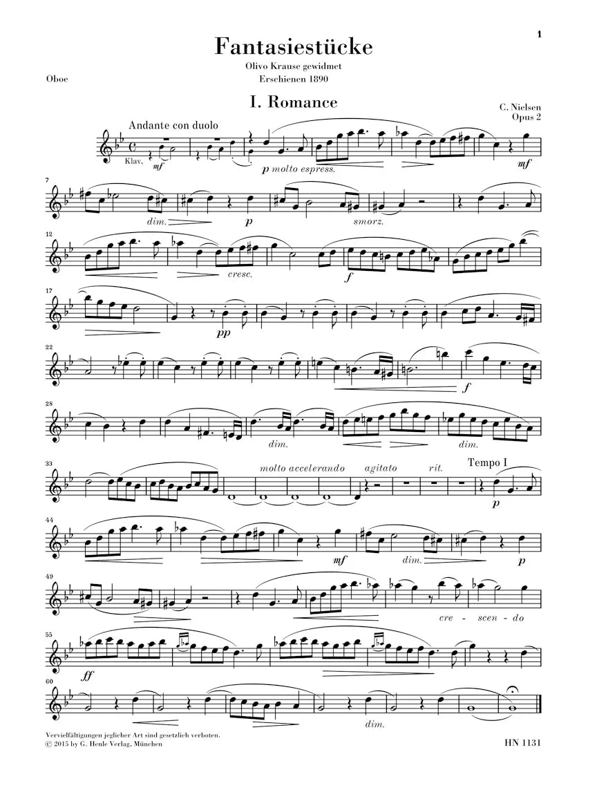 Carl Nielsen - Fantasy Pieces Op 2 for Oboe with Piano Accompaniment Book (Urtext)