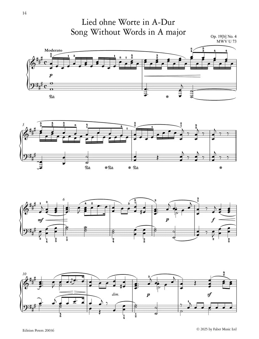 Edition Peters -Mendelssohn Masterpieces for Piano Solo Book (32 Pieces)