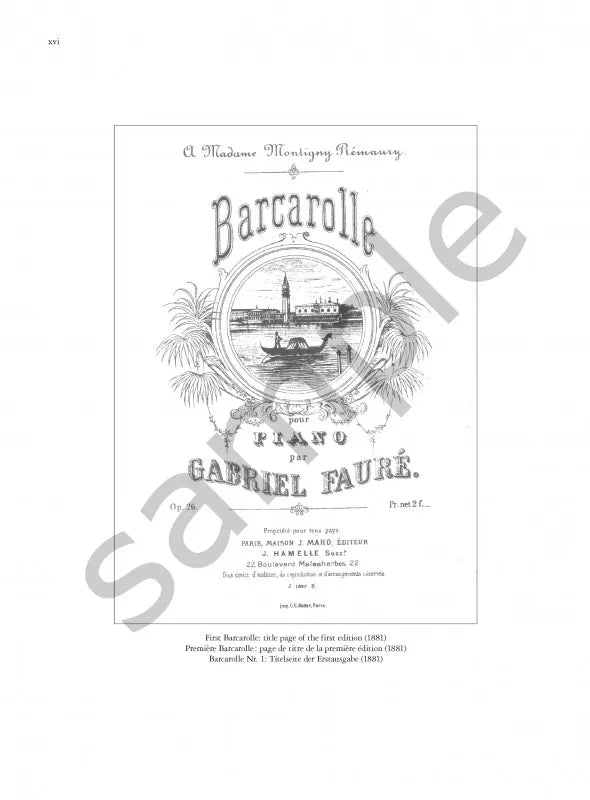Gabriel Faure - Barcarolles For Piano Solo Book (Urtext Edition)