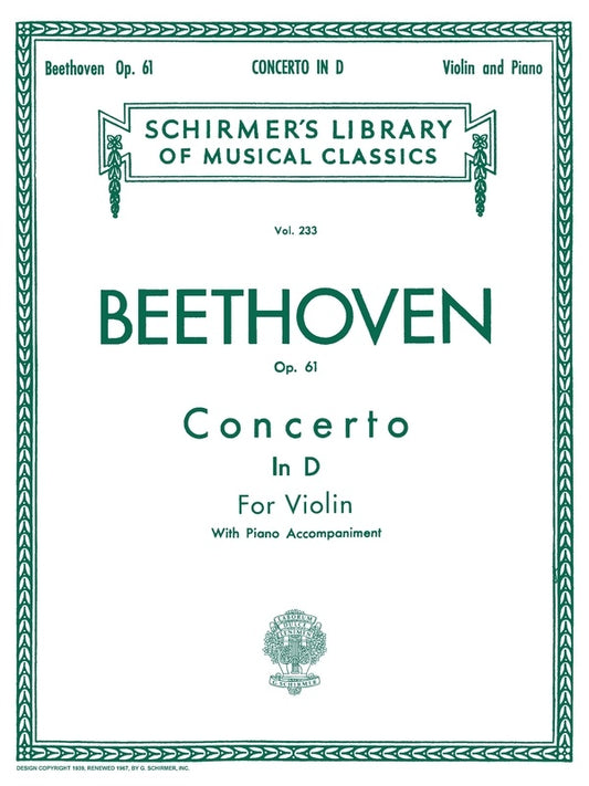 Beethoven - Concerto D Major Op 61 Violin/Piano