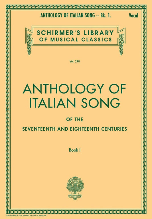Anthology Of Italian Song 17Th 18Th Centuries Bk 1