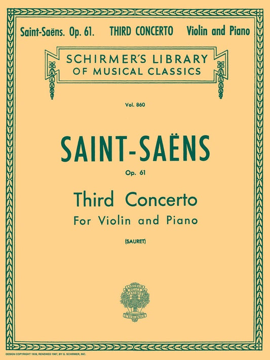Saint-Saens - Concerto No 3 B Minor Op 61 Violin/Piano