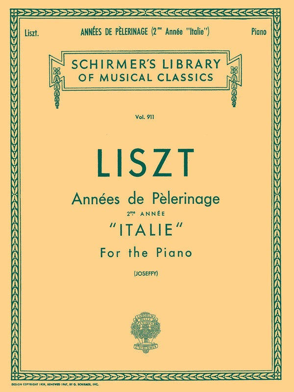 Annees De Pelerinage Book 2 Italy for Piano