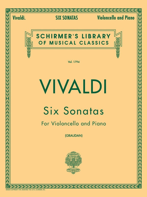 Vivaldi - 6 Sonatas For Cello with Piano Accompaniment Book
