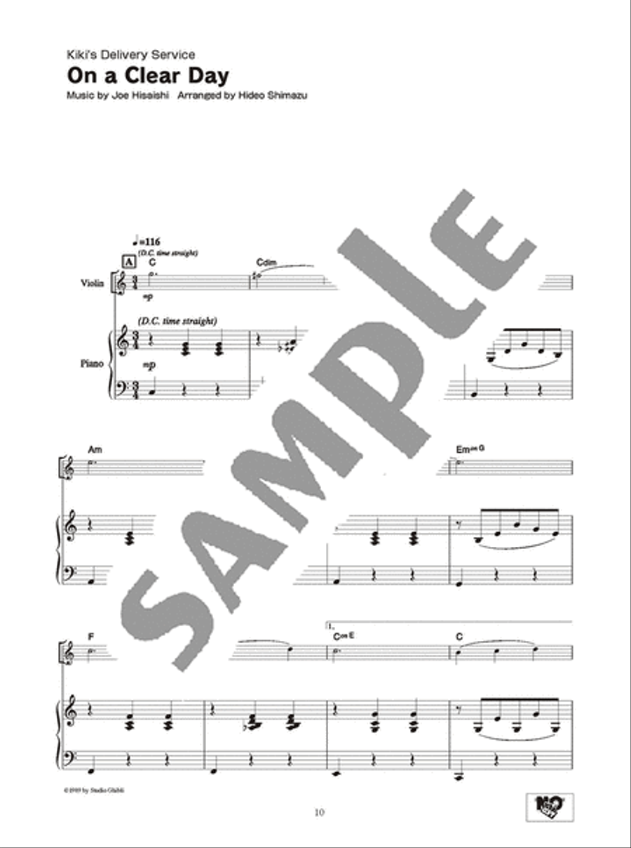 Joe Hisaishi  - Studio Ghibli Songs  - For Violin and Piano Book (Easy)