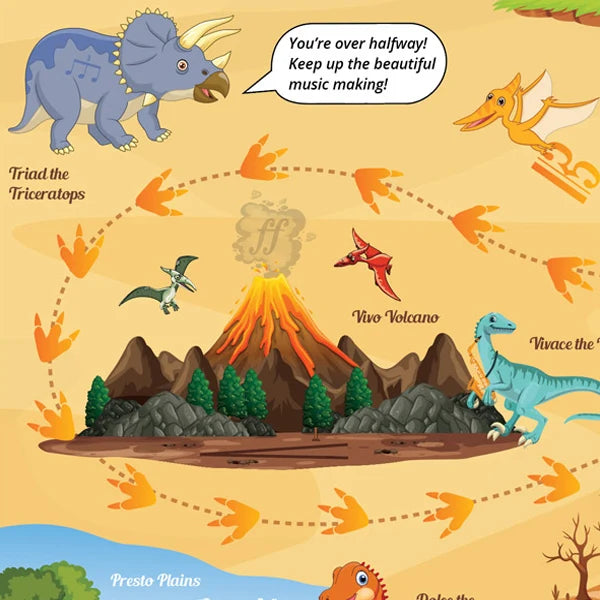 Musically Gifted - Jurassic Journey A3 Music Practice Chart with Stickers