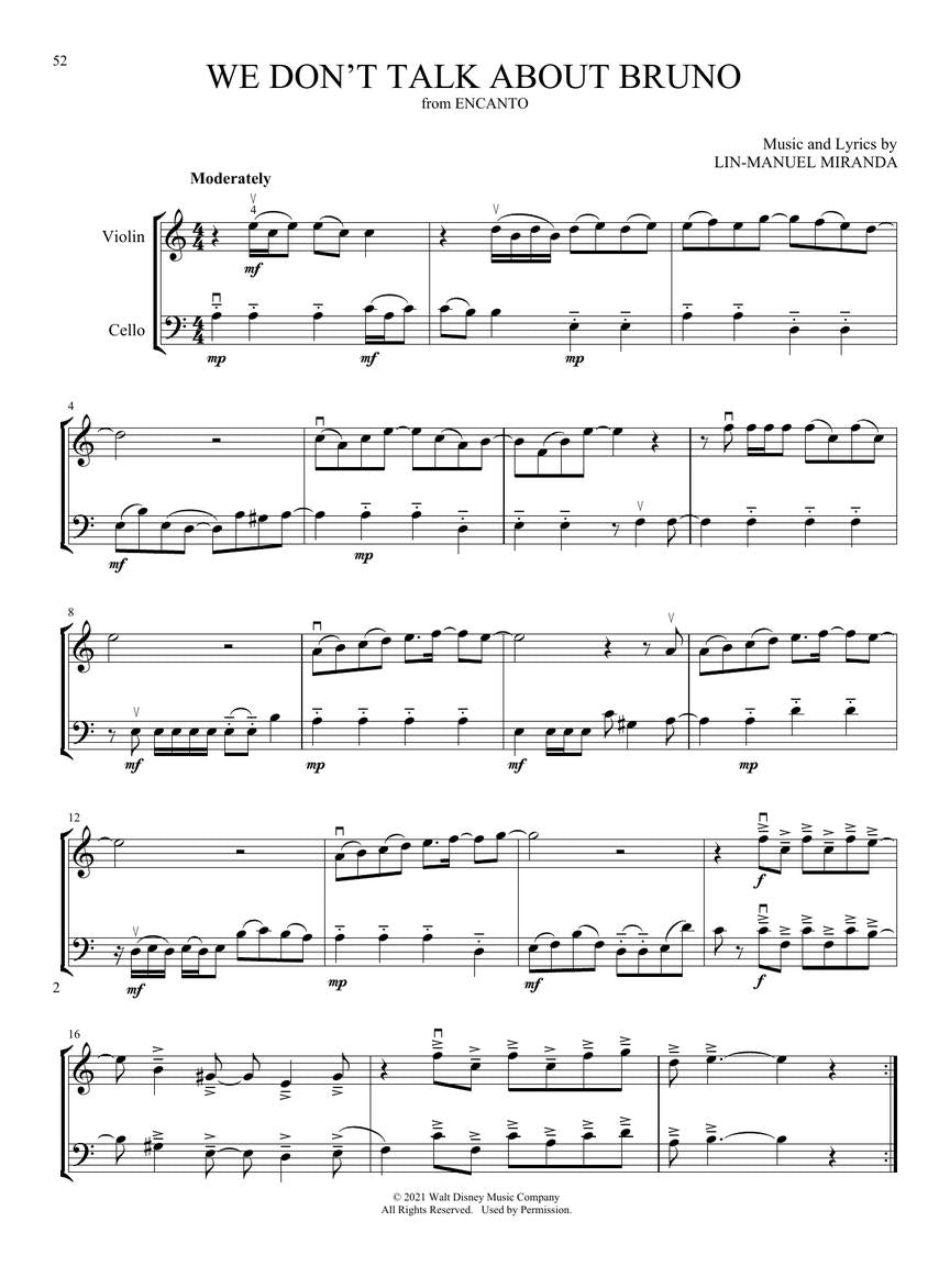 Disney Songs for Violin and Cello Duet Book (30 Songs)