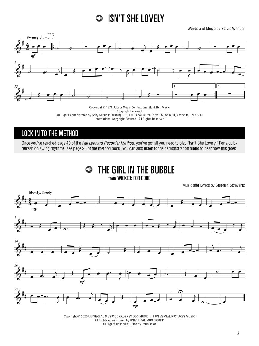 Hal Leonard Recorder Method Songbook - Book/Audio/Video NEW 2026 (15 Popular Songs for C Recorder)