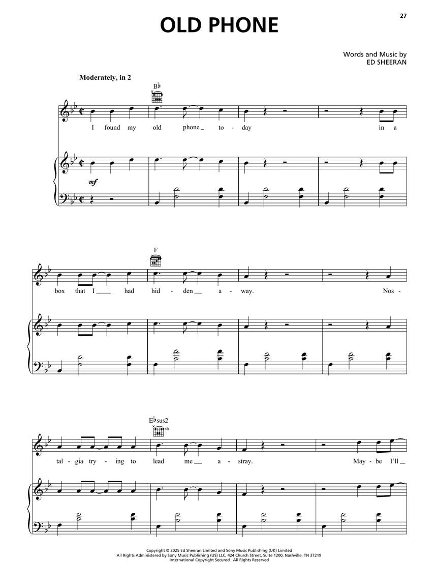 Ed Sheeran – Play Piano/Vocal/Guitar Songbook - NEW (Preorder)