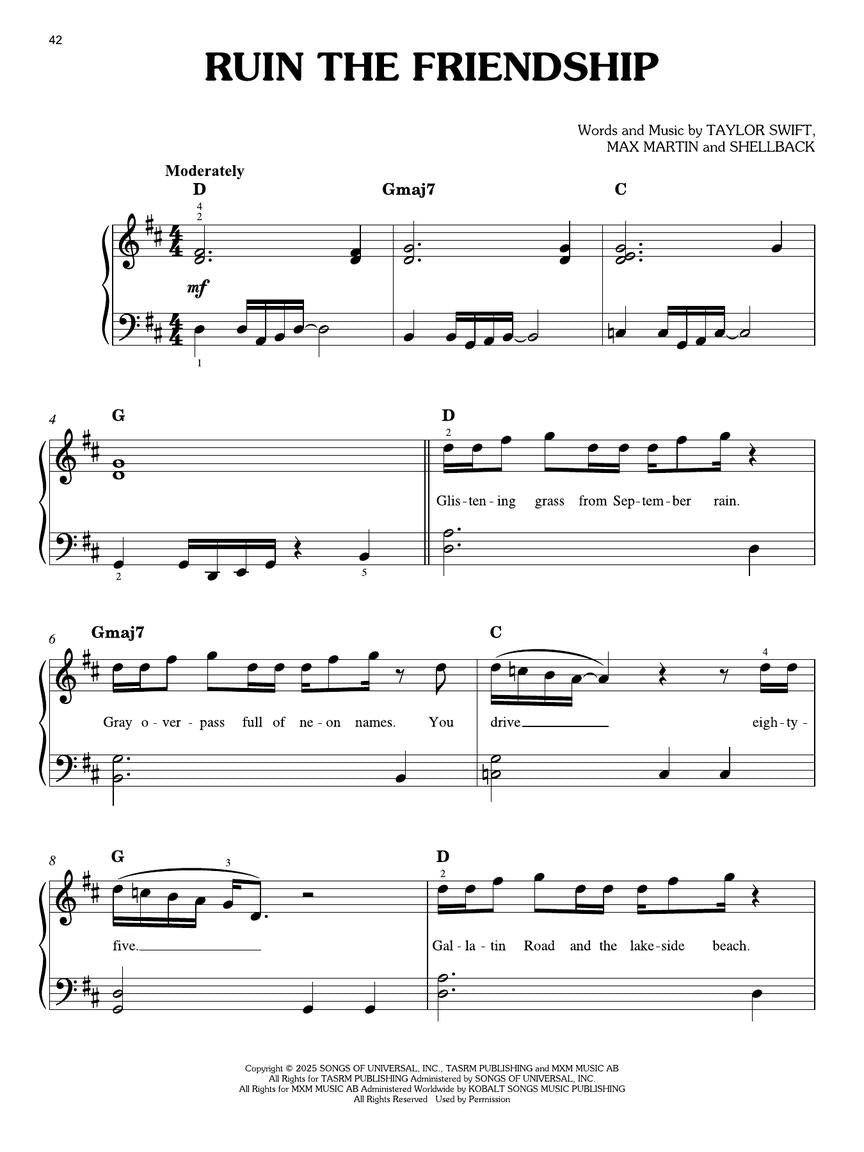 Taylor Swift - The Life Of A Showgirl Easy Piano Songbook (12 Hit Songs)
