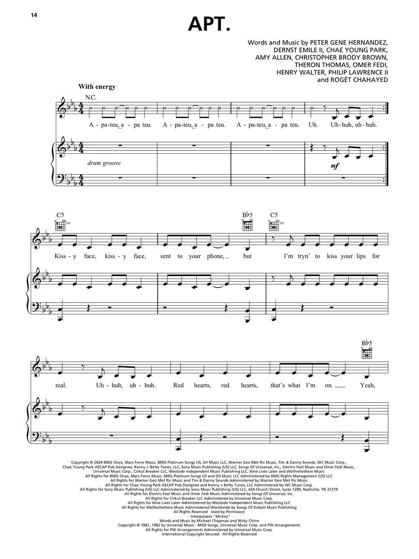 Chart Hits Of 2024-2025 - Piano/Vocal/Guitar Songbook (14 Songs)
