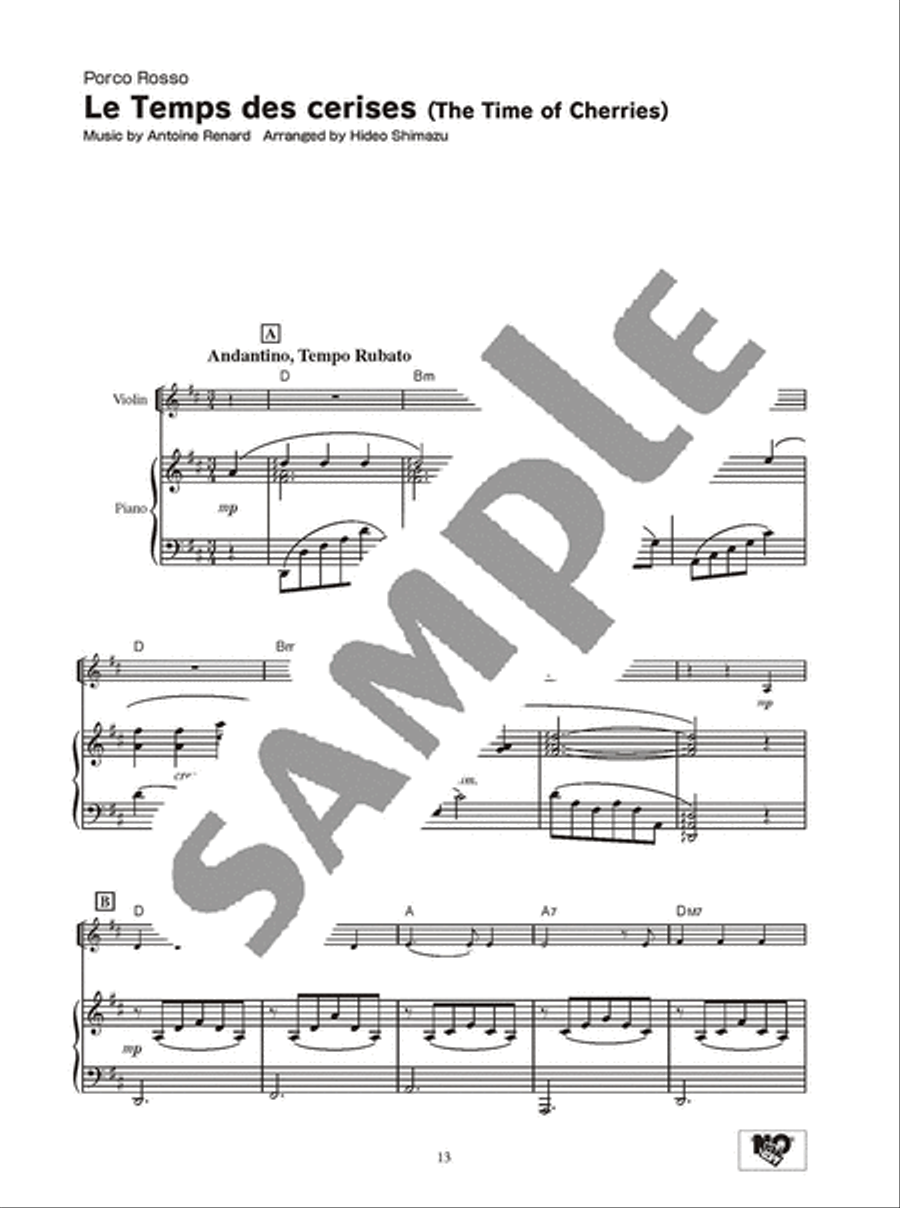 Joe Hisaishi  - Studio Ghibli Songs  - For Violin and Piano Book (Easy)