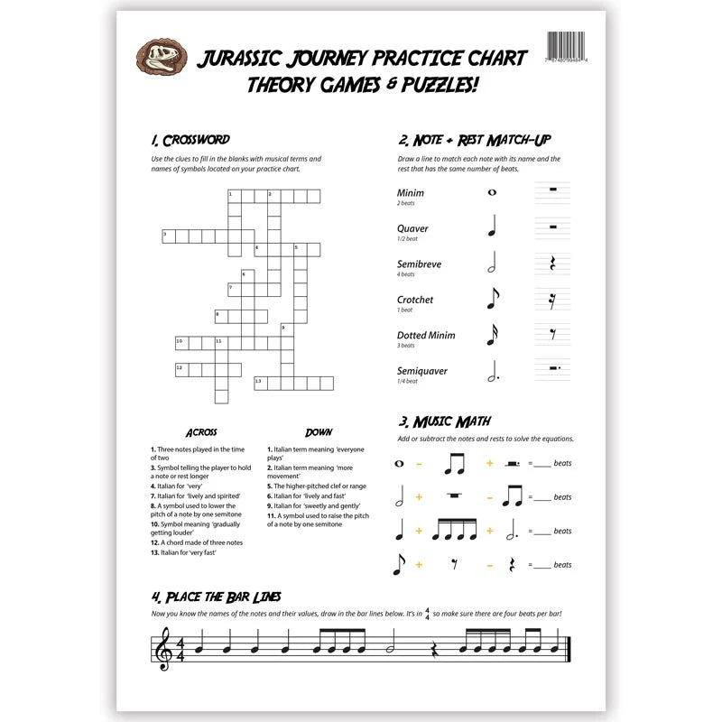Musically Gifted - Jurassic Journey A3 Music Practice Chart with Stickers