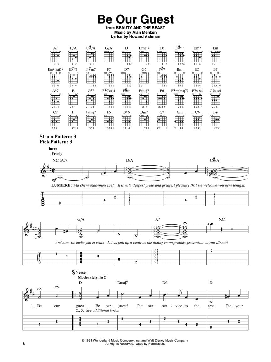 Disney Fun Songs For Easy Guitar Notes & Tab Book (26 Movie Hits)