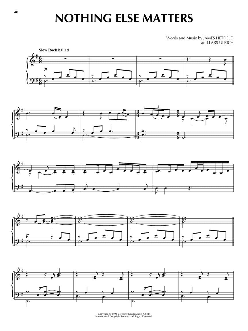Metallica for Piano Songbook - New Release (12 Hit Songs)