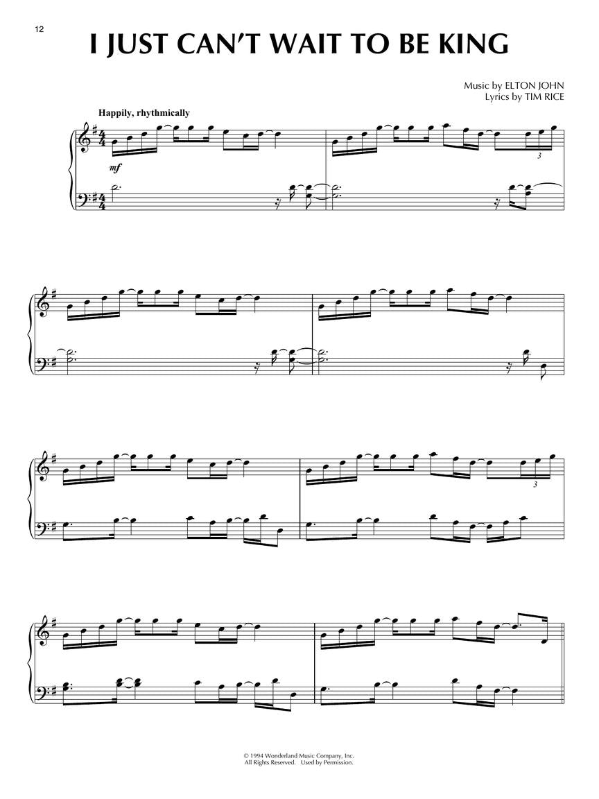 The Lion King - New Movie Soundtrack Piano Solo Book