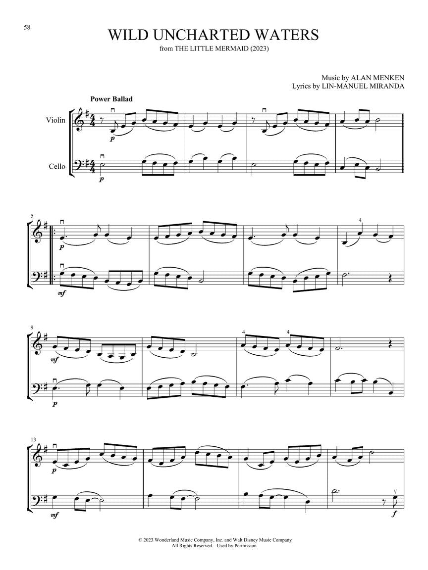 Disney Songs for Violin and Cello Duet Book (30 Songs)