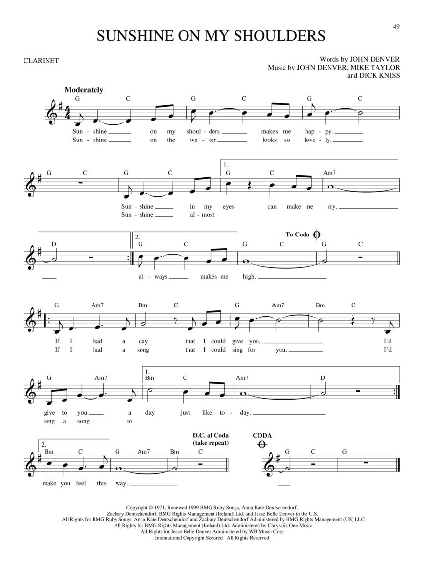 Easy Pop Melodies For Clarinet Songbook