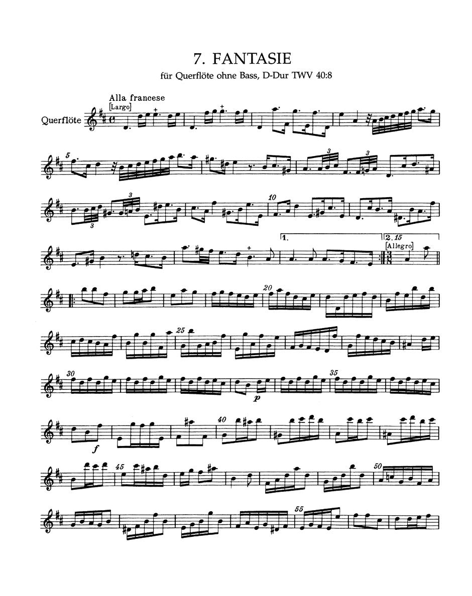 Georg Philipp Telemann - 12 Fantasies For Flute Book Woodwind