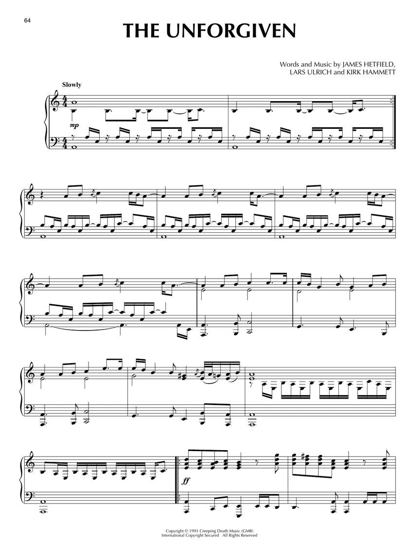 Metallica for Piano Songbook - New Release (12 Hit Songs)