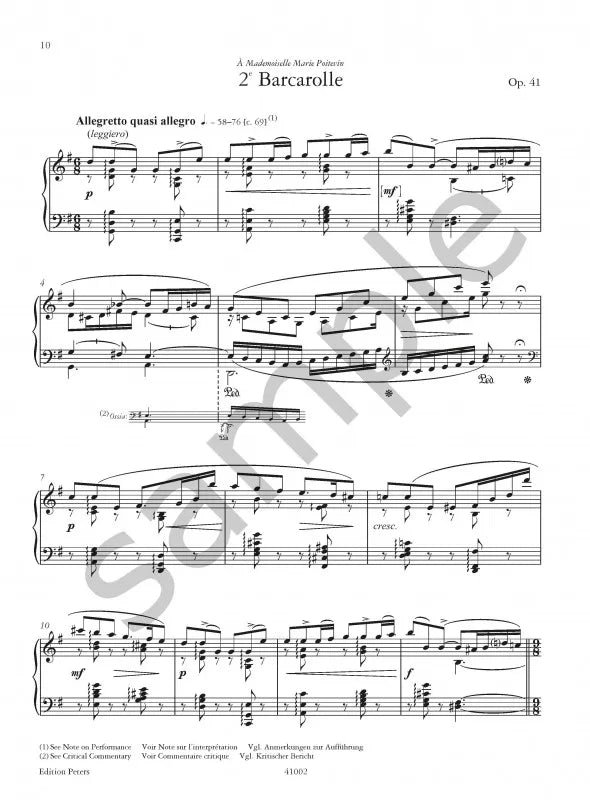 Gabriel Faure - Barcarolles For Piano Solo Book (Urtext Edition)