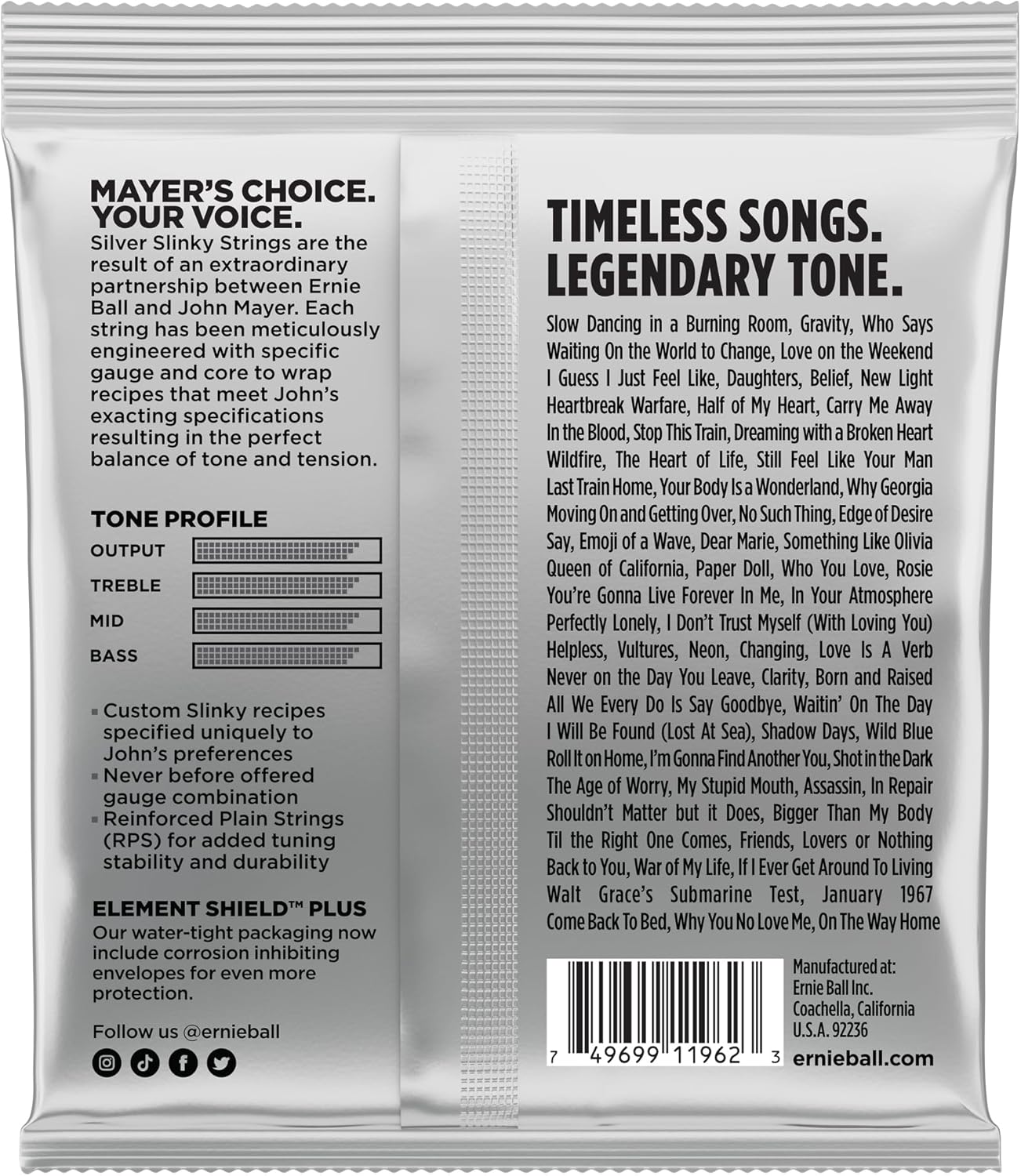 Ernie Ball John Mayer Signature Silver Slinky Nickel Wound Electric Guitar Strings Set - 10.5-47 - 6 Pack