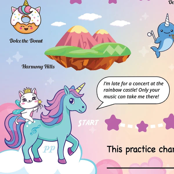 Musically Gifted - Unicorn Adventure A3 Music Practice Chart with Stickers