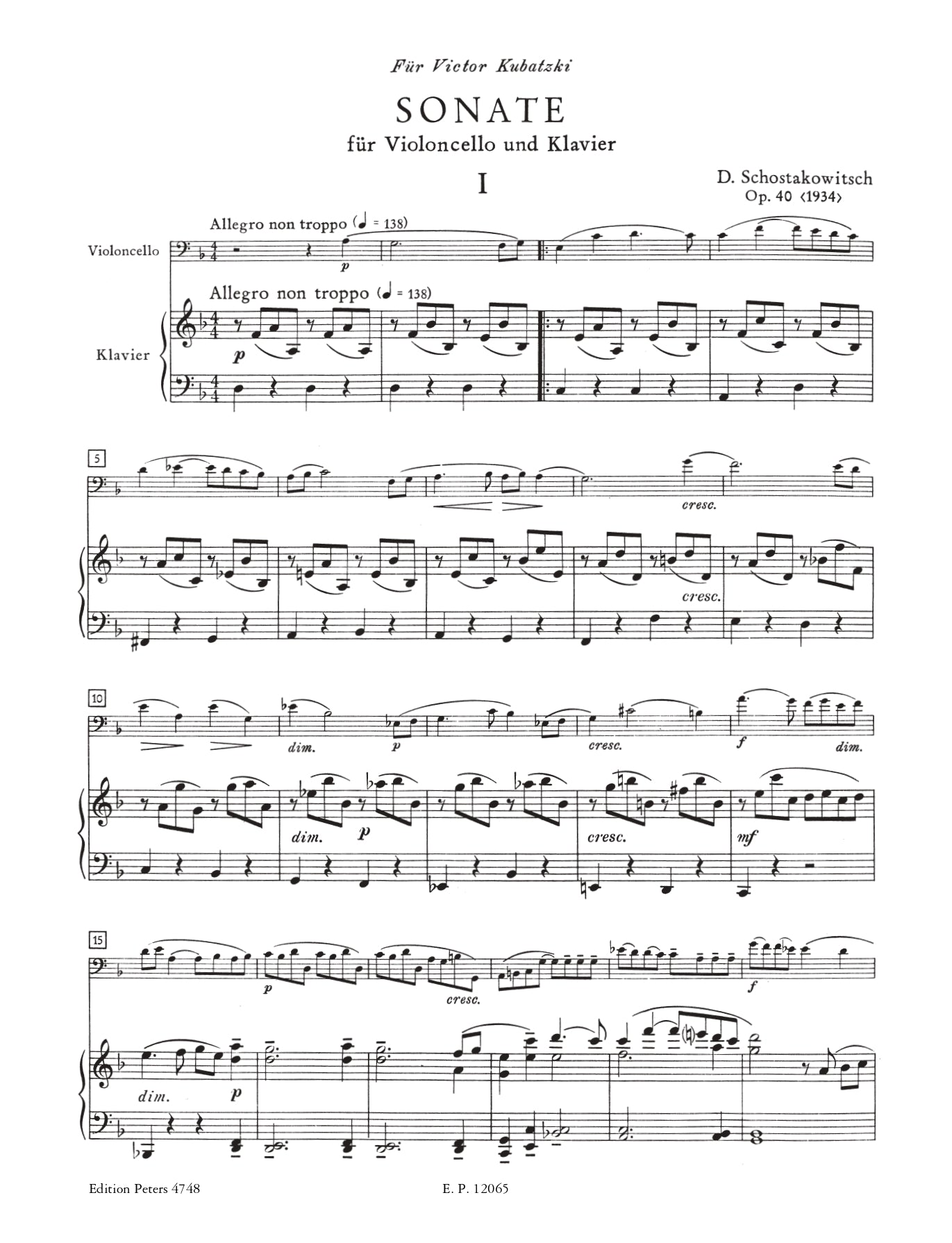 Shostakovich - Sonata in D minor Op. 40 for Cello and Piano Book