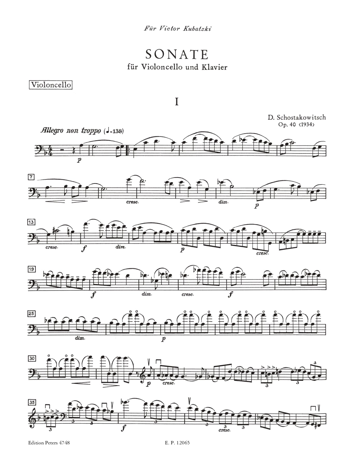 Shostakovich - Sonata in D minor Op. 40 for Cello and Piano Book