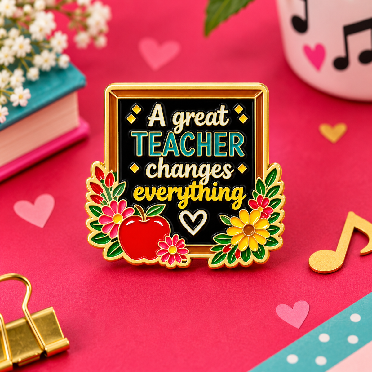 Sundry & Sound Co- A Great Teacher Changes Everything Blackboard Enamel Pin