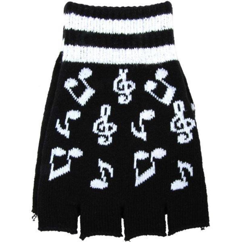 FINGERLESS GLOVES WITH BLACK & WHITE MUSIC NOTES