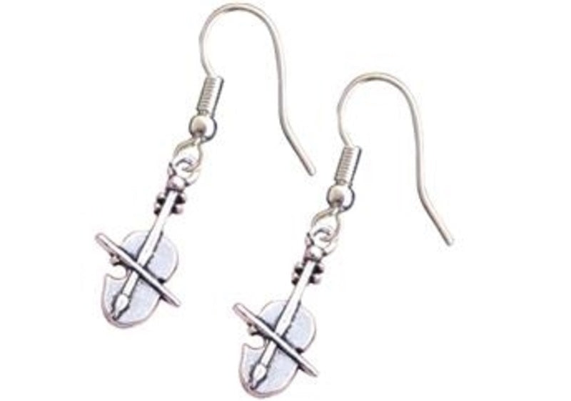 Silver With Bow Violin Earrings