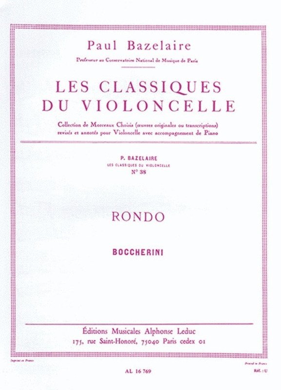 Boccherini - Rondo For Cello/Piano Arr Bazelaire
