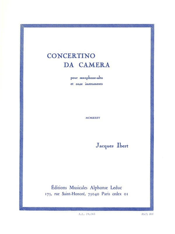Ibert - Concertino De Camera Alto Sax/Piano