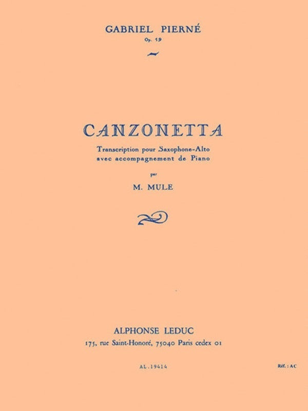 Pierne - Canzonette Op 19 Alto Sax/Piano