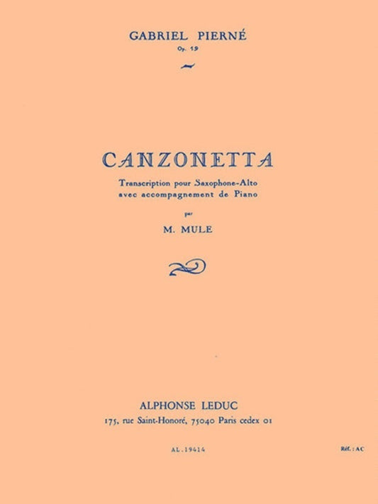 Pierne - Canzonette Op 19 Alto Sax/Piano