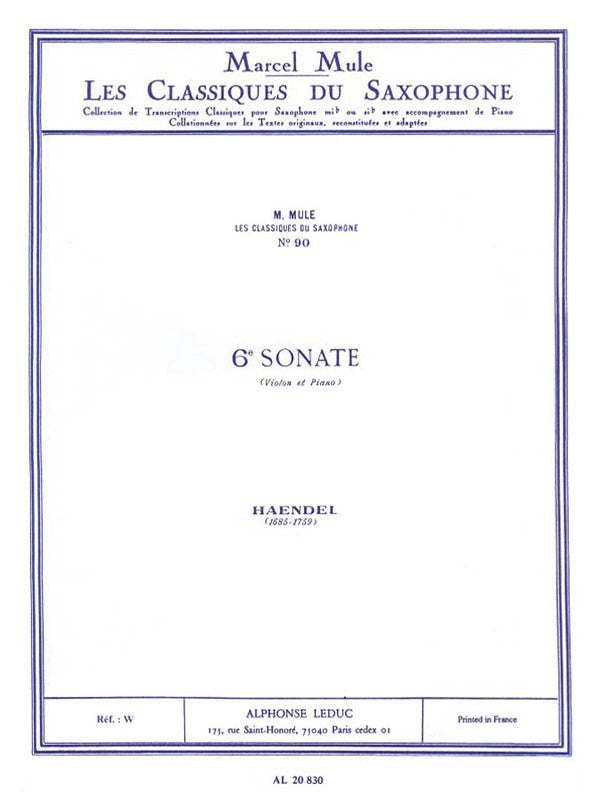 Handel - Classique Saxophone Sonata No 6 Alto Sax/Piano