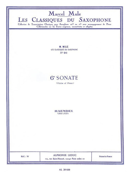 Handel - Classique Saxophone Sonata No 6 Alto Sax/Piano