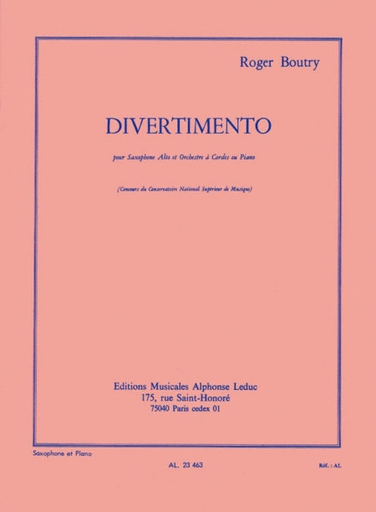 Boutry - Divertimento For Alto Sax/Piano