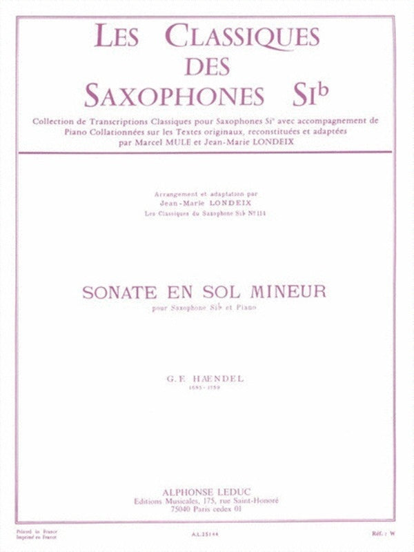 Handel - Sonata In G Minor Tenor Saxophone/Piano