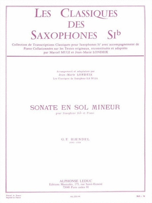 Handel - Sonata In G Minor Tenor Saxophone/Piano