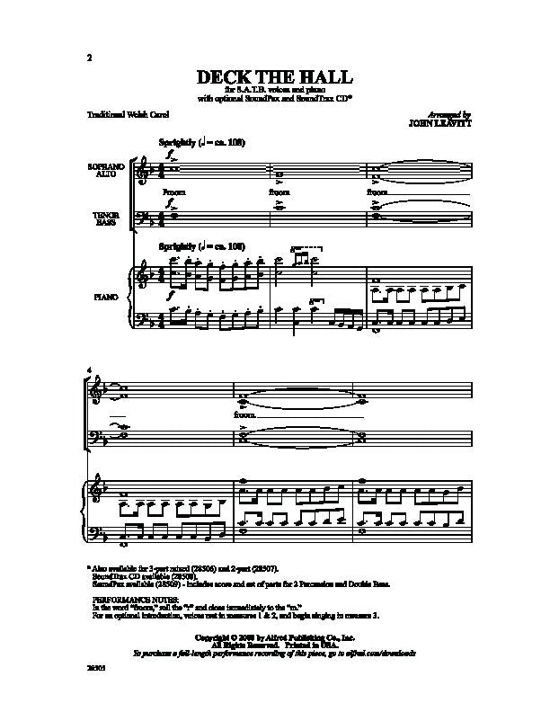 Deck The Hall Satb/Piano