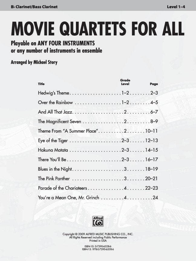 Movie Quartets For All Clarinet/Bass Clarinet - Alfred Music - Image 2