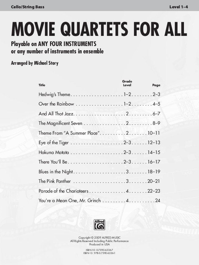 Movie Quartets For All Cello/Double Bass - Alfred Music - Image 2
