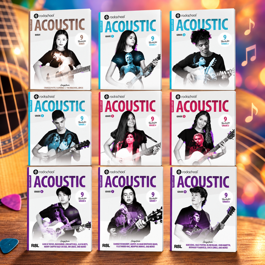 Rockschool Acoustic Guitar Bundle Pack A - Full Set (Debut -Gr 8) 9 Books - New 2026 (PREORDER NOW)